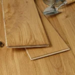 Detail of tongue and groove oak floor planks.