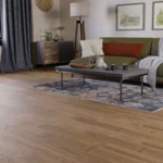 Modern living room with light brown wood floors