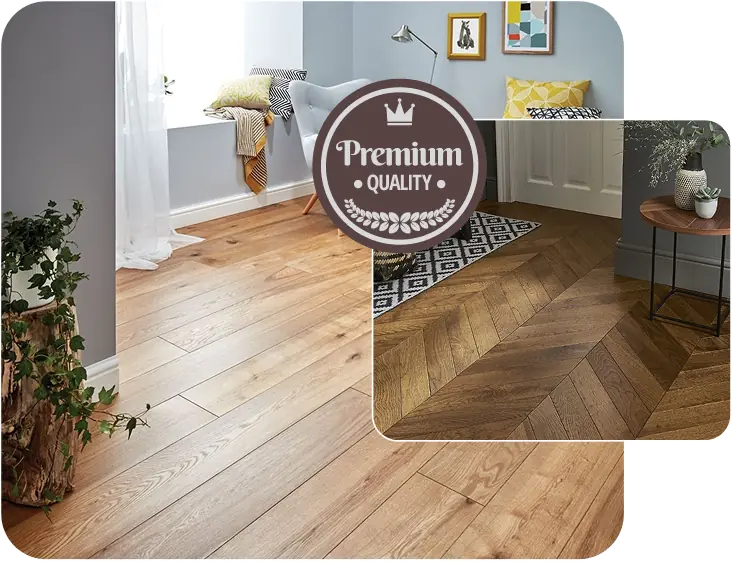 light oak planks and dark chevron-patterned wood.