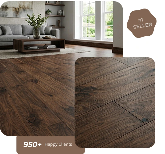 Dark Walnut wood flooring installed in a luxury living room in abu dhabi with its close up texture