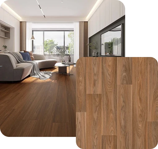 Modern medium-toned wood flooring in a living room.